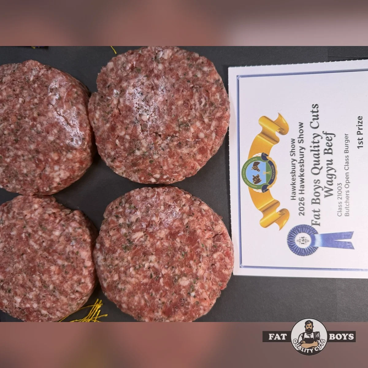 Wagyu Beef Burger Patties, first prize, Hawkesbury Show