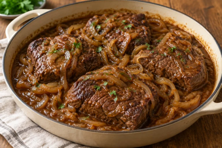 Braised steak and onions
