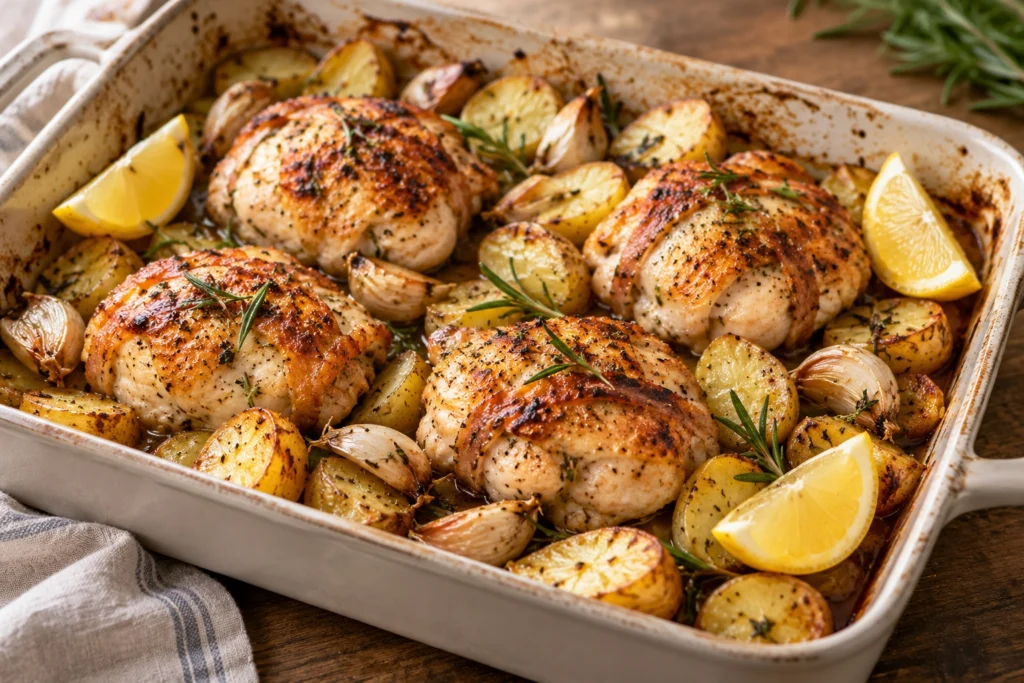 Roast chicken mignon with garlic potatoes