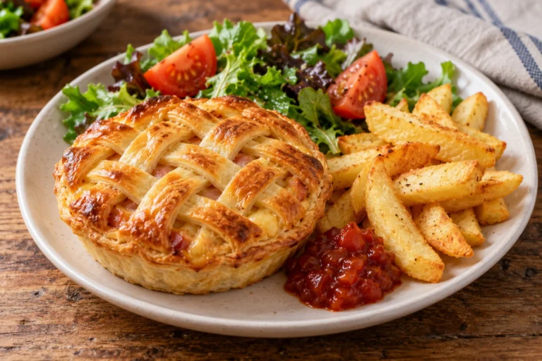 Hawaiian lattice with chips and salad