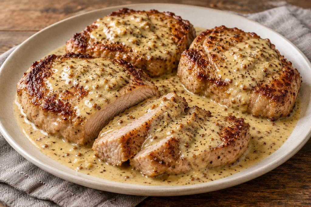 Pork scotch fillet with mustard cream sauce