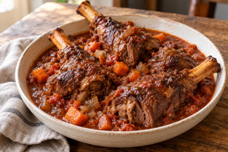 Red wine lamb shanks