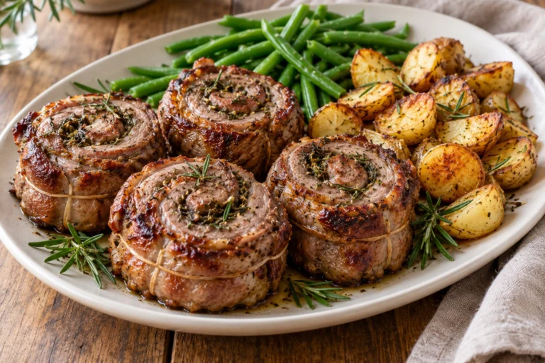 Roast lamb scrolls with crispy potatoes