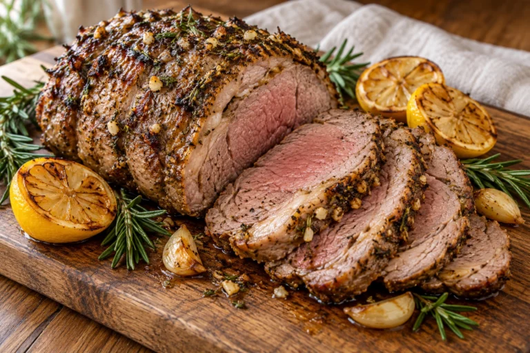 Slow-roasted boneless lamb leg
